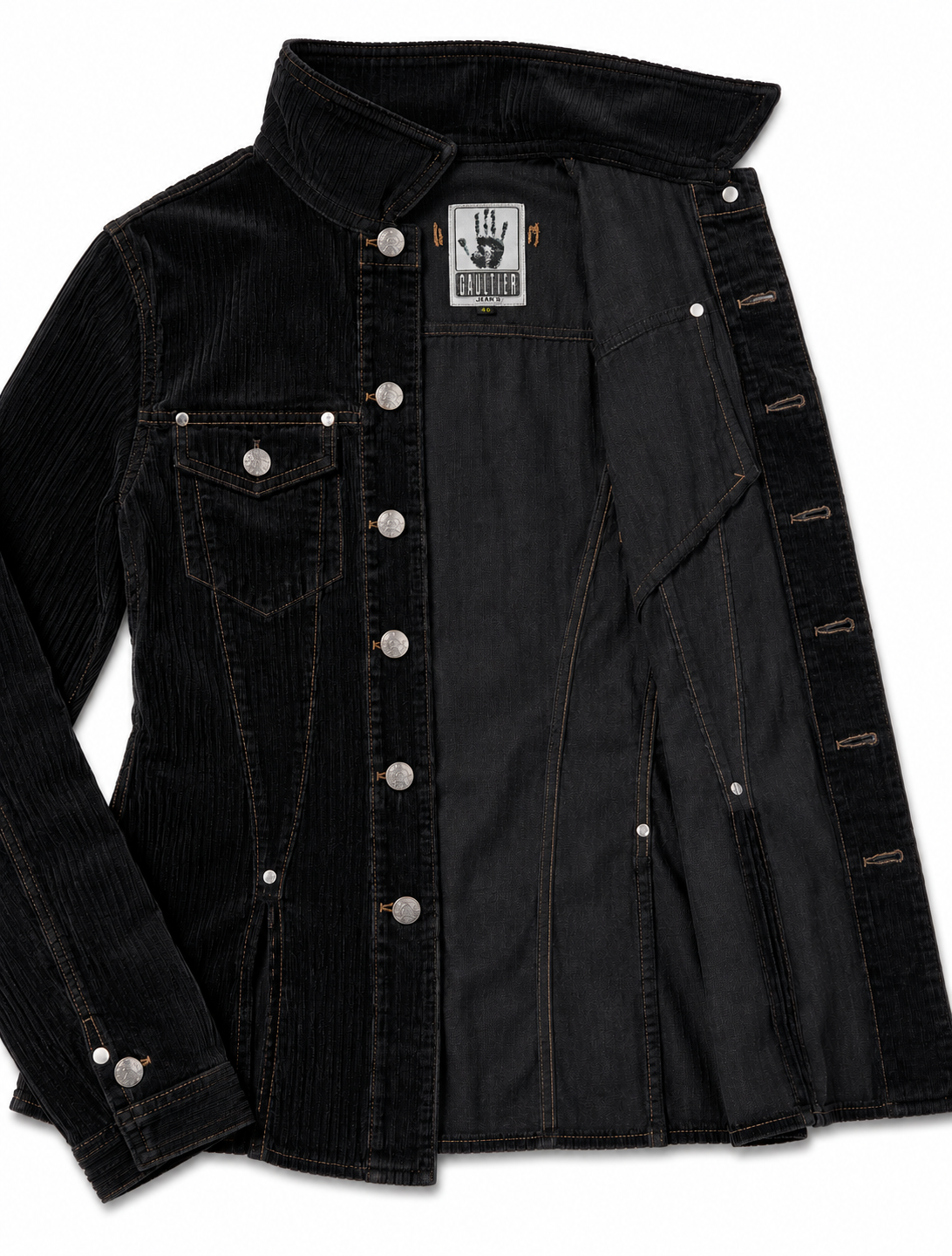Jean Paul Gaultier Archival Fall/Winter 1999 "Les Enfants terribles"Jeans Black Corduroy Trucker Jacket