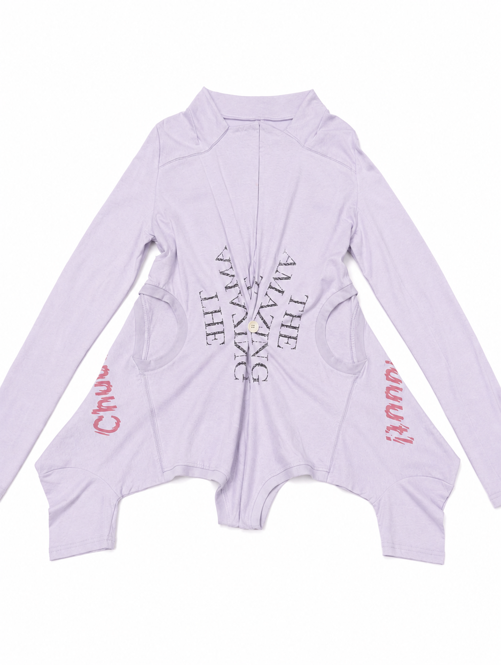 Light purple hoodie with text design on a white background