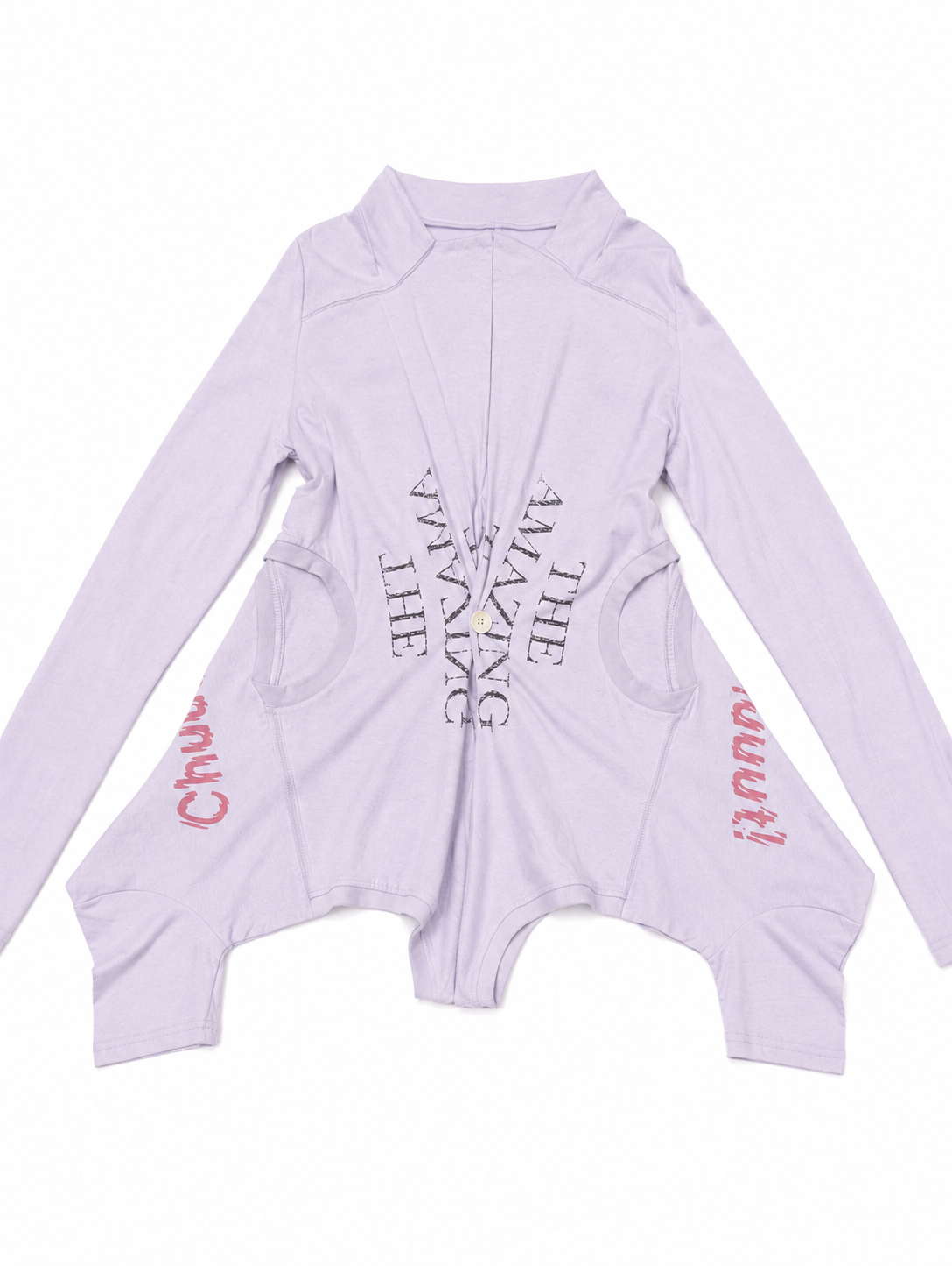 Light purple hoodie with text design on a white background