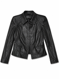 Black quilted shoulder lambskin jacket front view