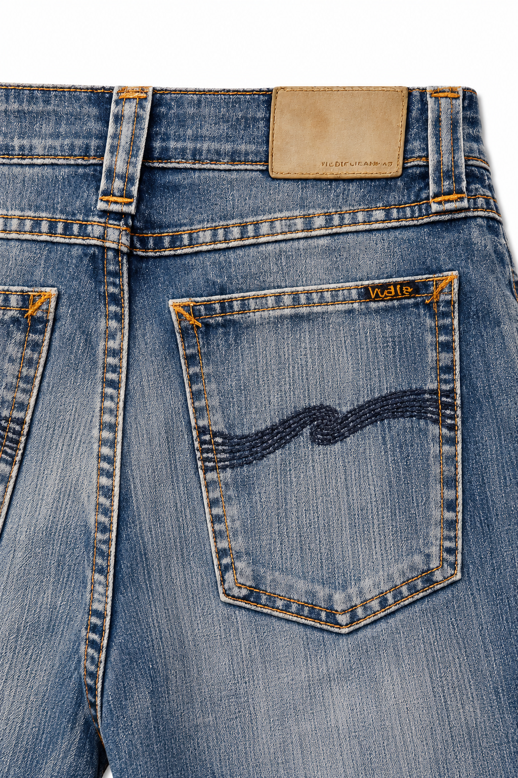 Nudie Bootcut – Indigo Wave Stitch, Amber Topstitch
