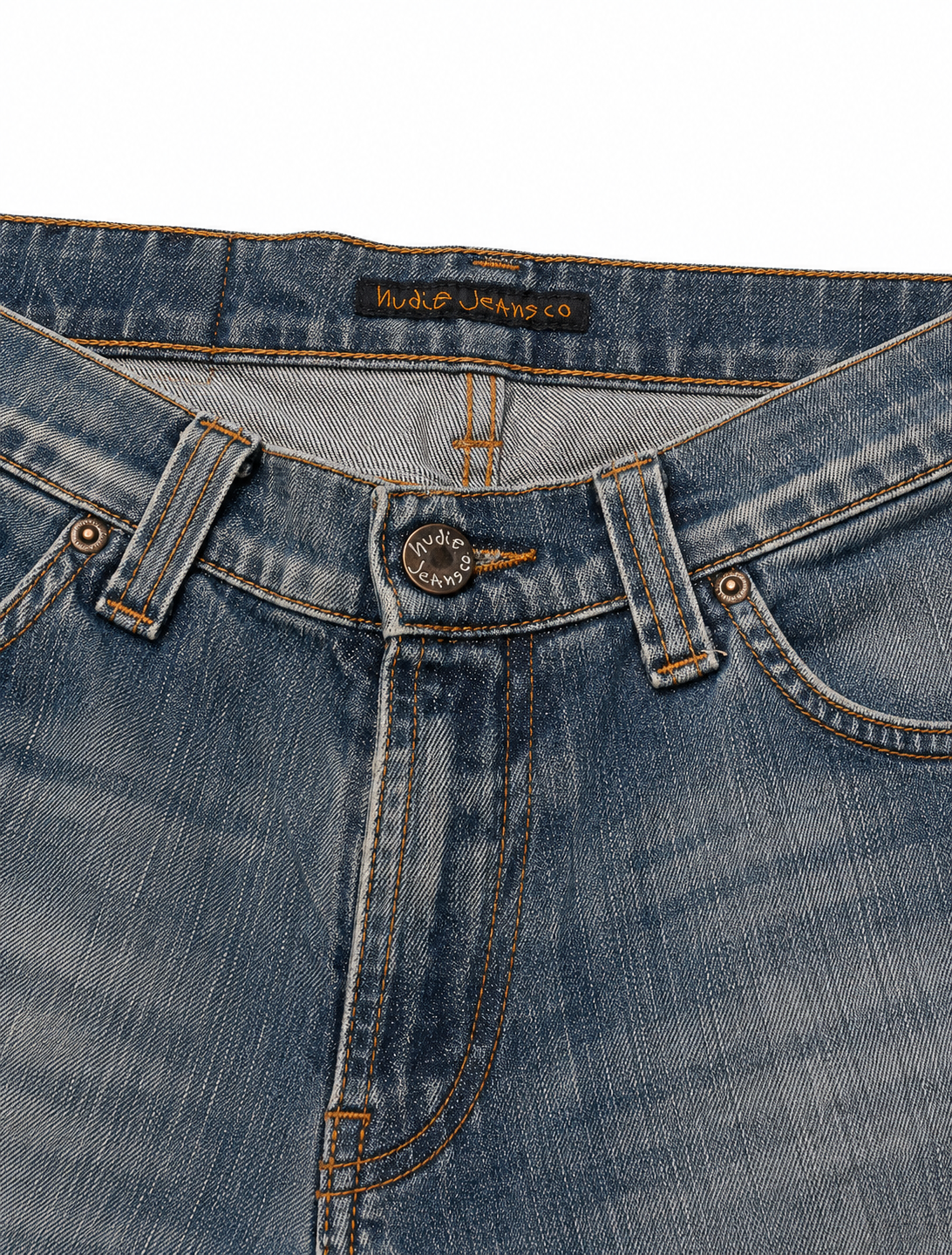 Nudie Bootcut – Indigo Wave Stitch, Amber Topstitch