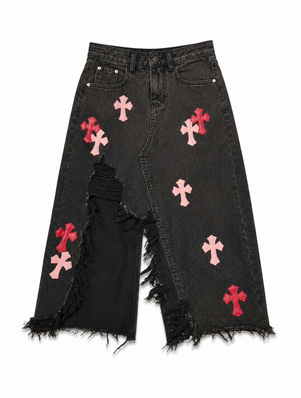 Chrome Hearts Inspired Asymmetrical Denim Skirt