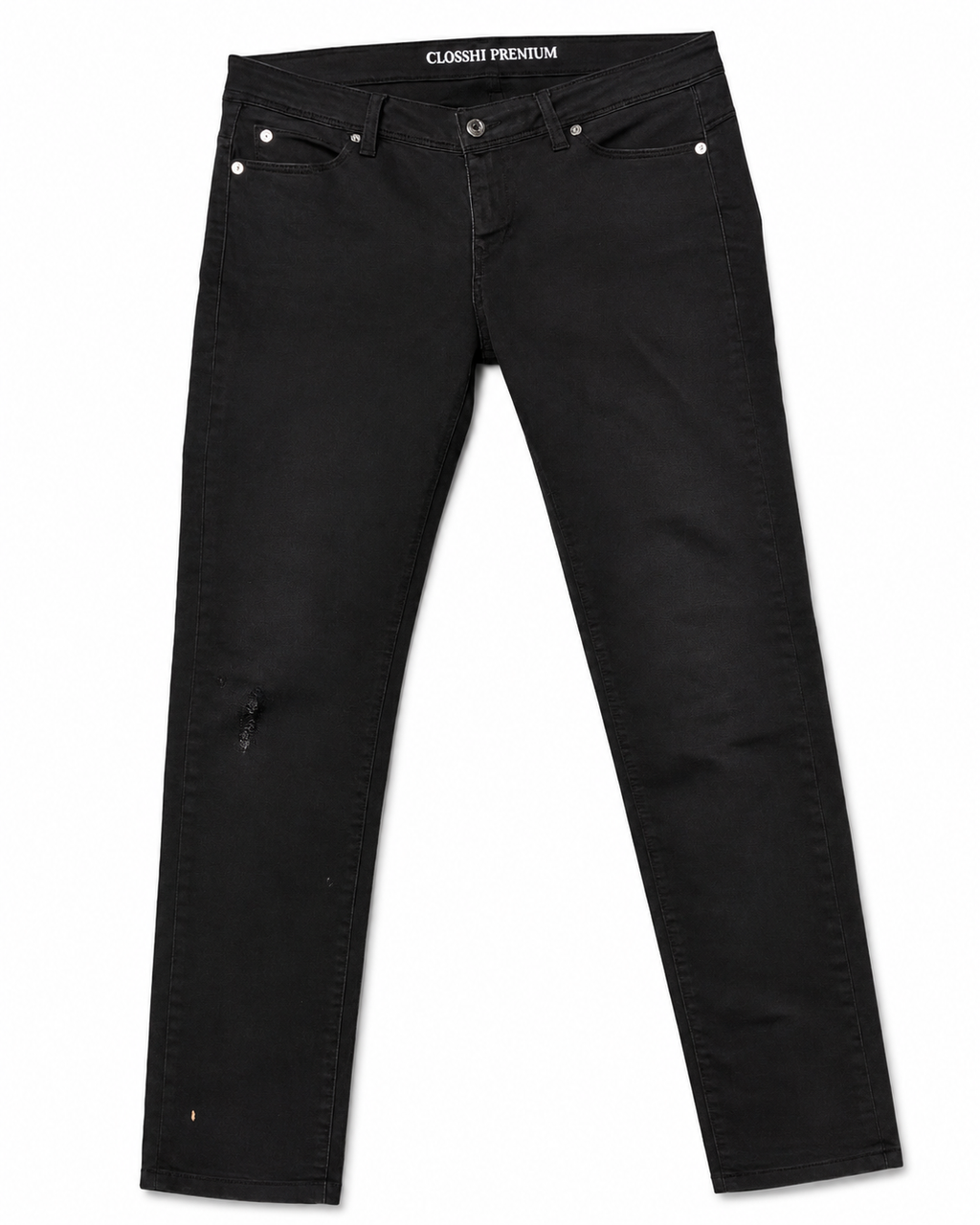 Closshi Black Slim – Distressed Knee, Tonal Hardware