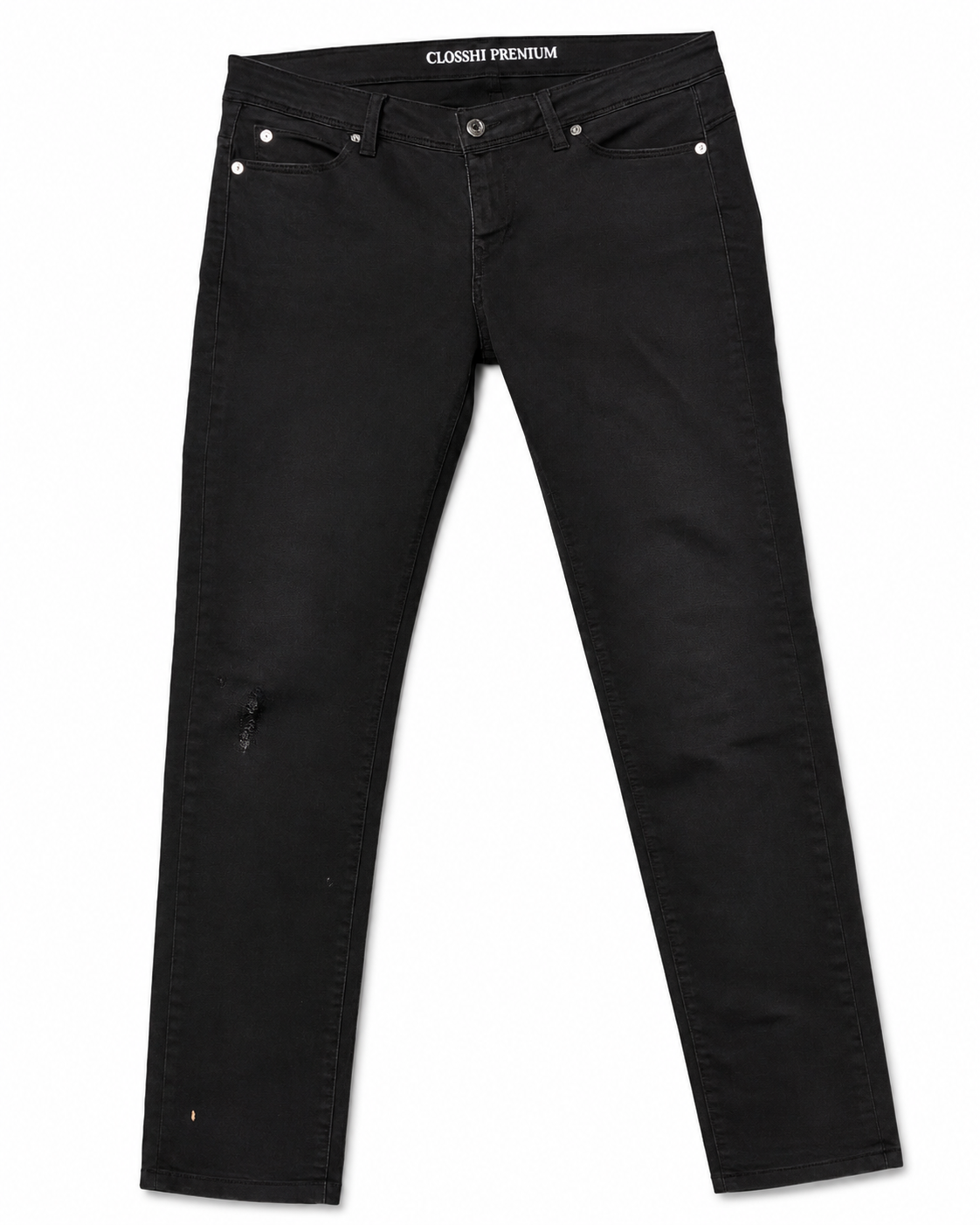 Closshi Black Slim – Distressed Knee, Tonal Hardware