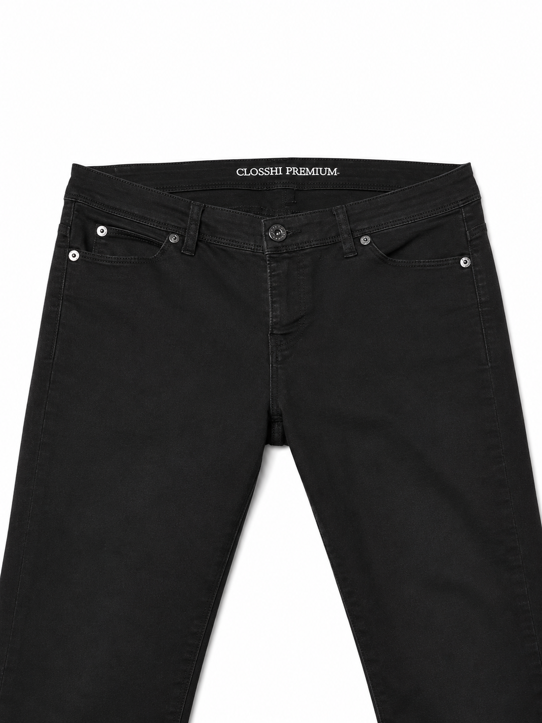 Closshi Black Slim – Distressed Knee, Tonal Hardware