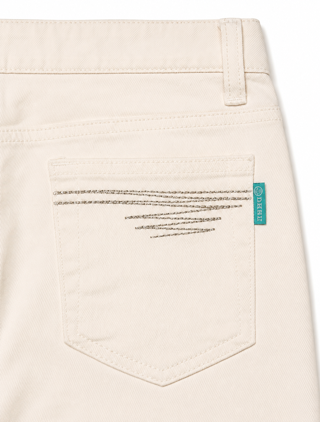 DAGU Ecru Flare Jeans – Metallic Chain-Stitch, Ironic Text Print