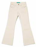 DAGU Ecru Flare Jeans – Metallic Chain-Stitch, Ironic Text Print