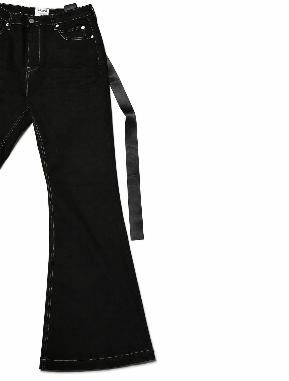 Mijko Wide-Leg Flare – Black Strap Detail, White Stitch
