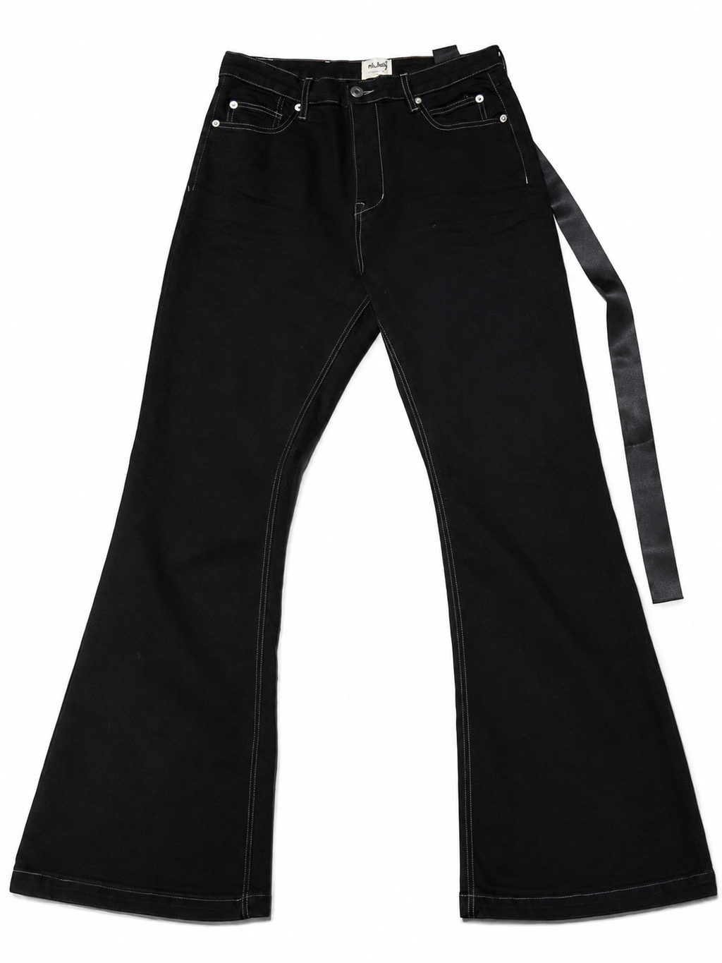 Mijko Wide-Leg Flare – Black Strap Detail, White Stitch