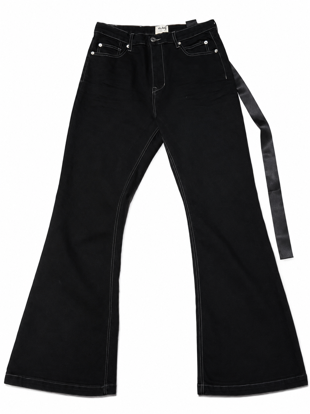 Mijko Wide-Leg Flare – Black Strap Detail, White Stitch