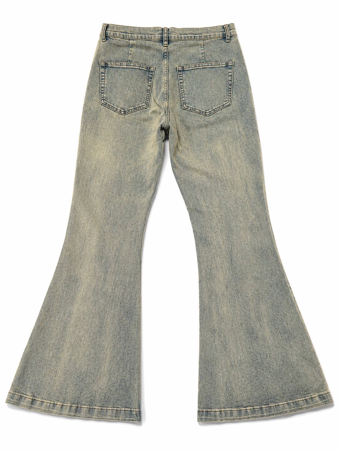 Mijko Jacquard Monogram Acid-Wash Bell Bottom Flare