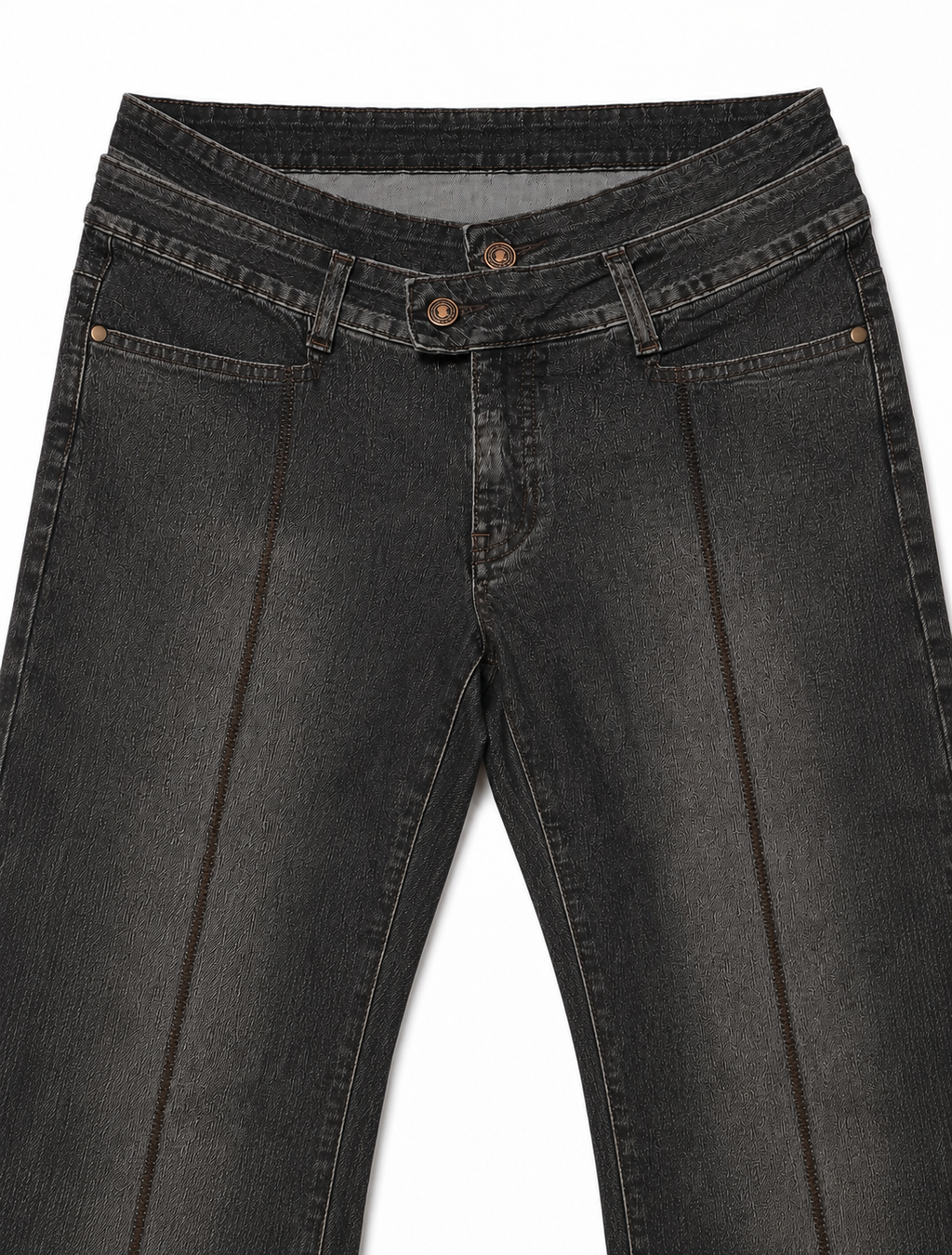 SUNROSE Low-Rise Bootcut – Faded Charcoal, Brown Stitch