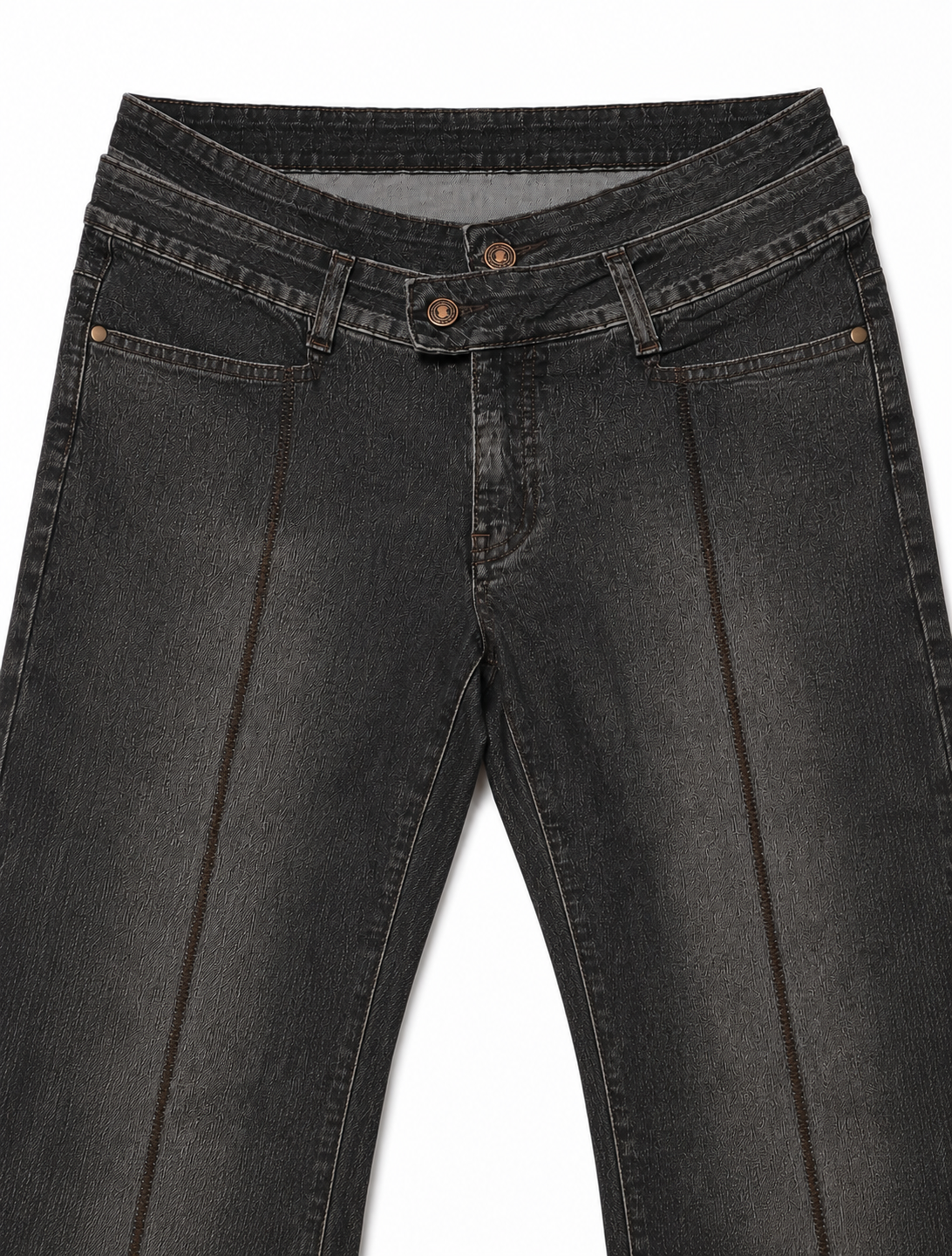 SUNROSE Low-Rise Bootcut – Faded Charcoal, Brown Stitch