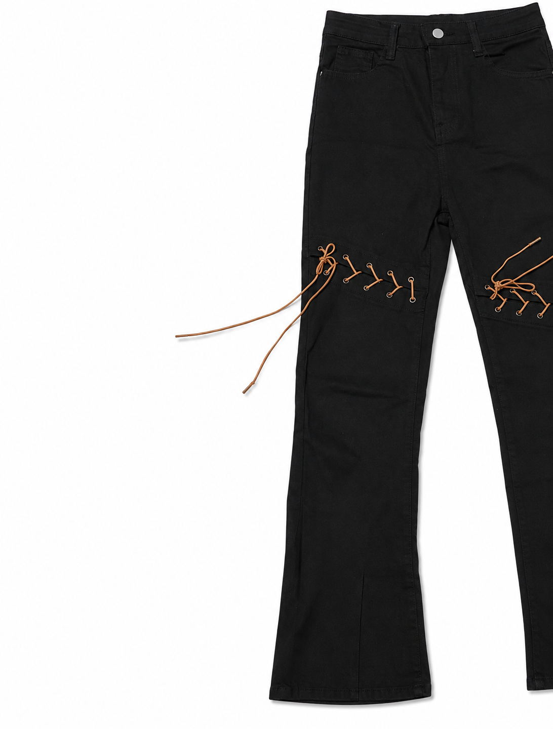 Black Flare Denim – Grommet Lacing, Raw Cords