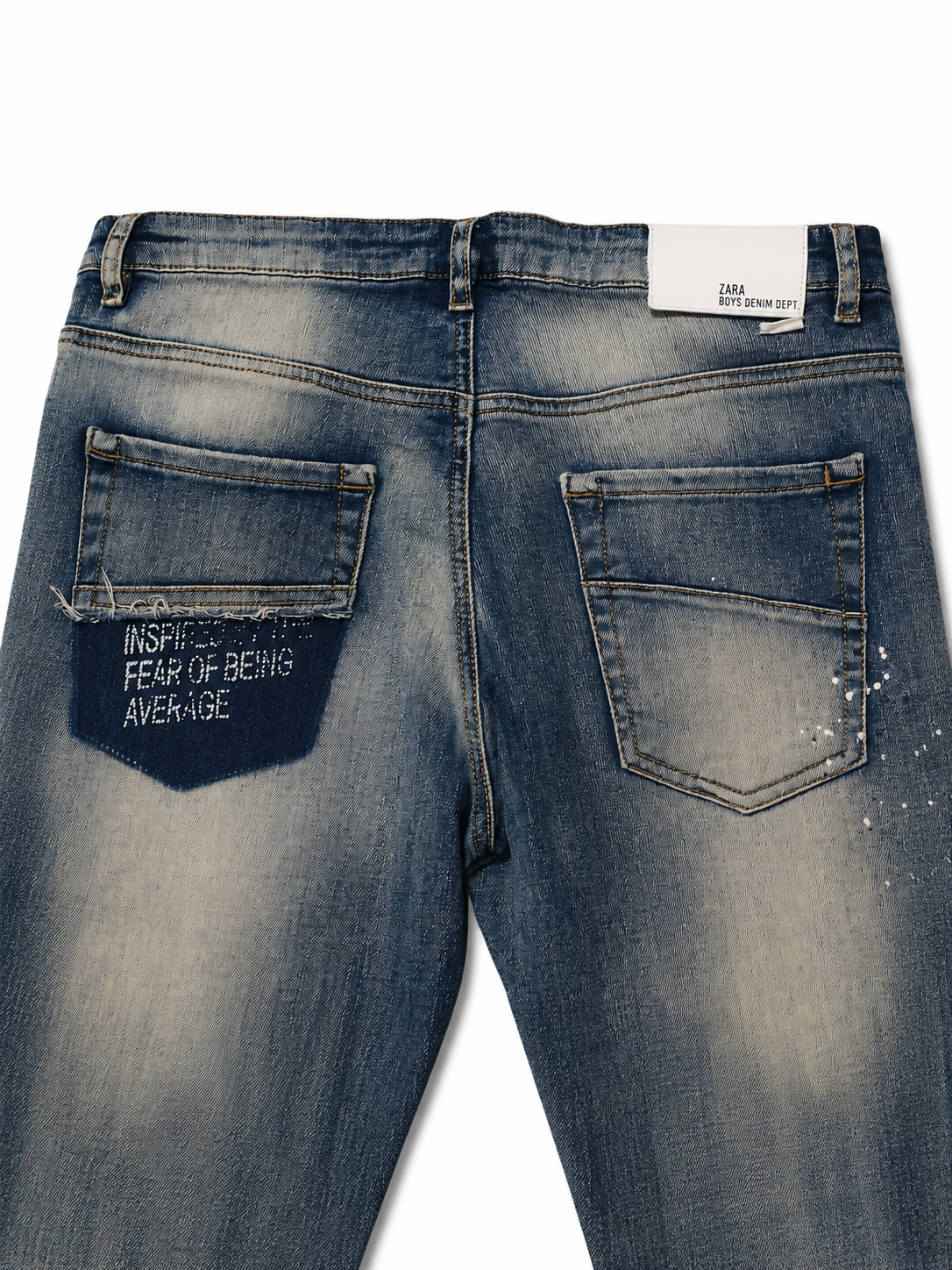 Zara Boys Denim Dept – Paint Splatter, Navy Text Patch