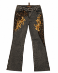ILSH Jeans Y2K Flare – Floral Appliqué, Copper Beading