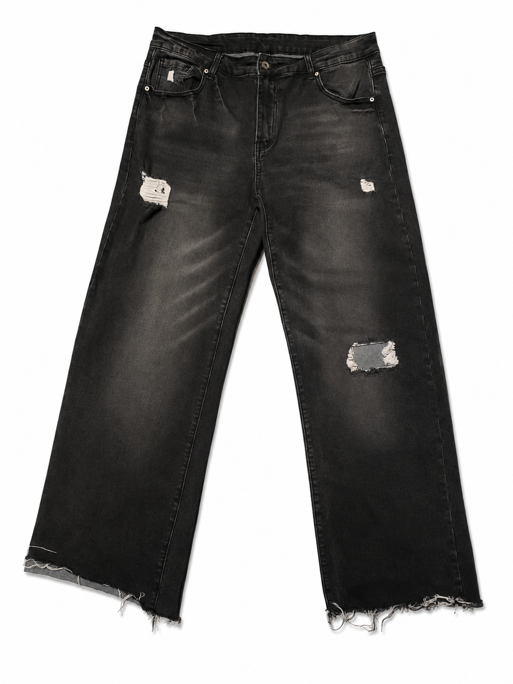 Archival Black Wide Leg – Acid Wash, Raw Hem, 3 Tears