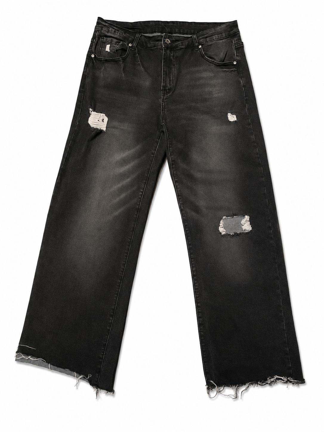 Archival Black Wide Leg – Acid Wash, Raw Hem, 3 Tears