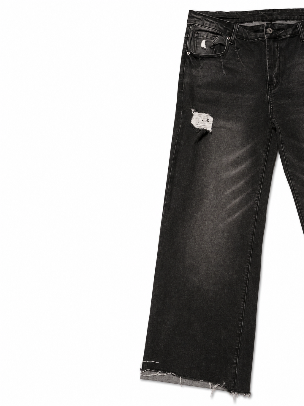 Archival Black Wide Leg – Acid Wash, Raw Hem, 3 Tears