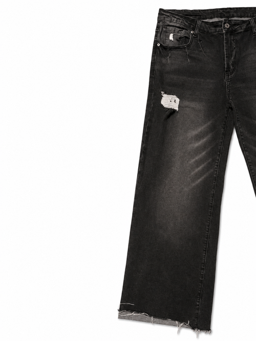 Archival Black Wide Leg – Acid Wash, Raw Hem, 3 Tears