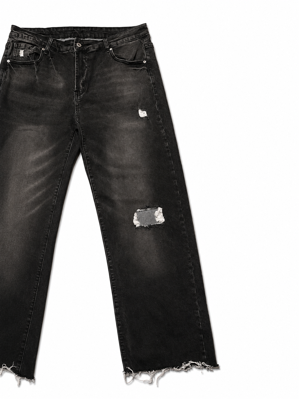 Archival Black Wide Leg – Acid Wash, Raw Hem, 3 Tears