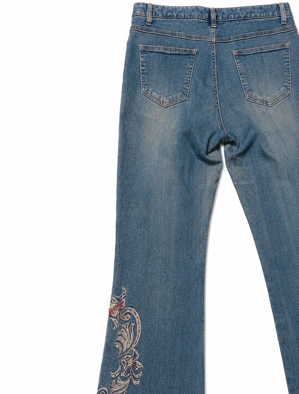 Baroque Embroidered Bootcut – Cream Scroll, Brass Hardware