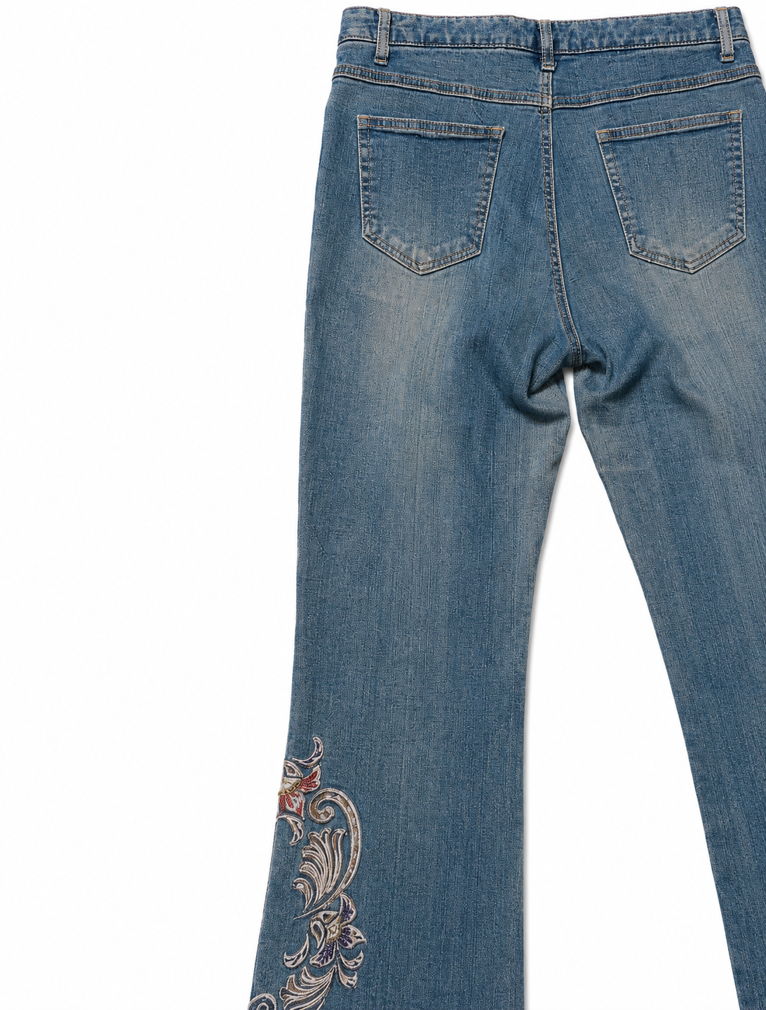 Baroque Embroidered Bootcut – Cream Scroll, Brass Hardware