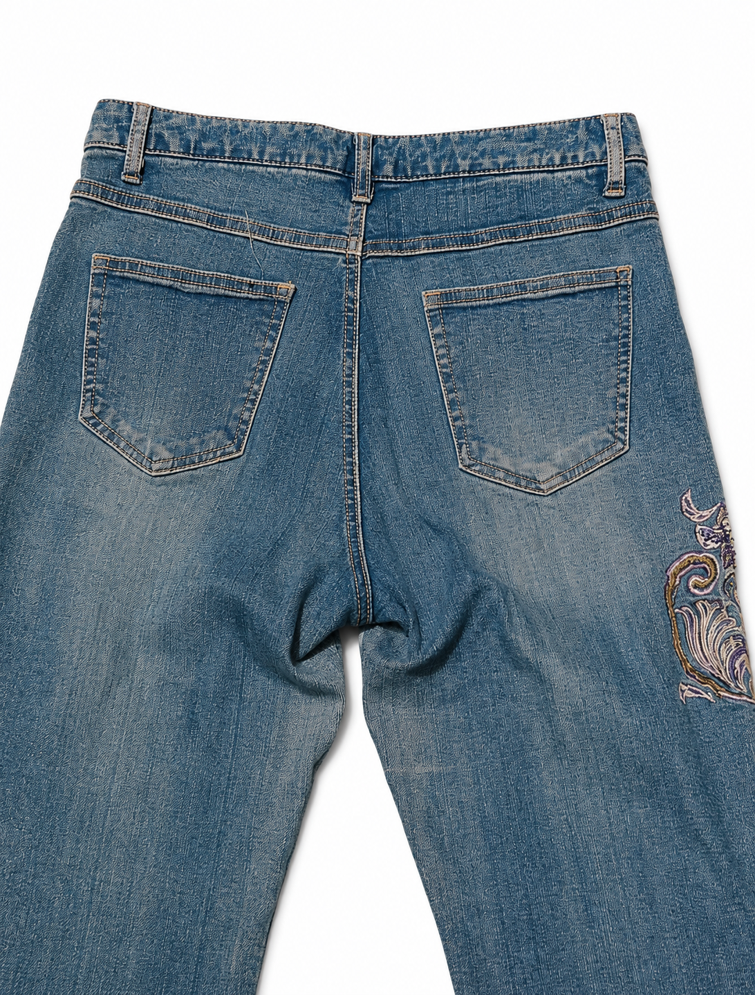 Baroque Embroidered Bootcut – Cream Scroll, Brass Hardware