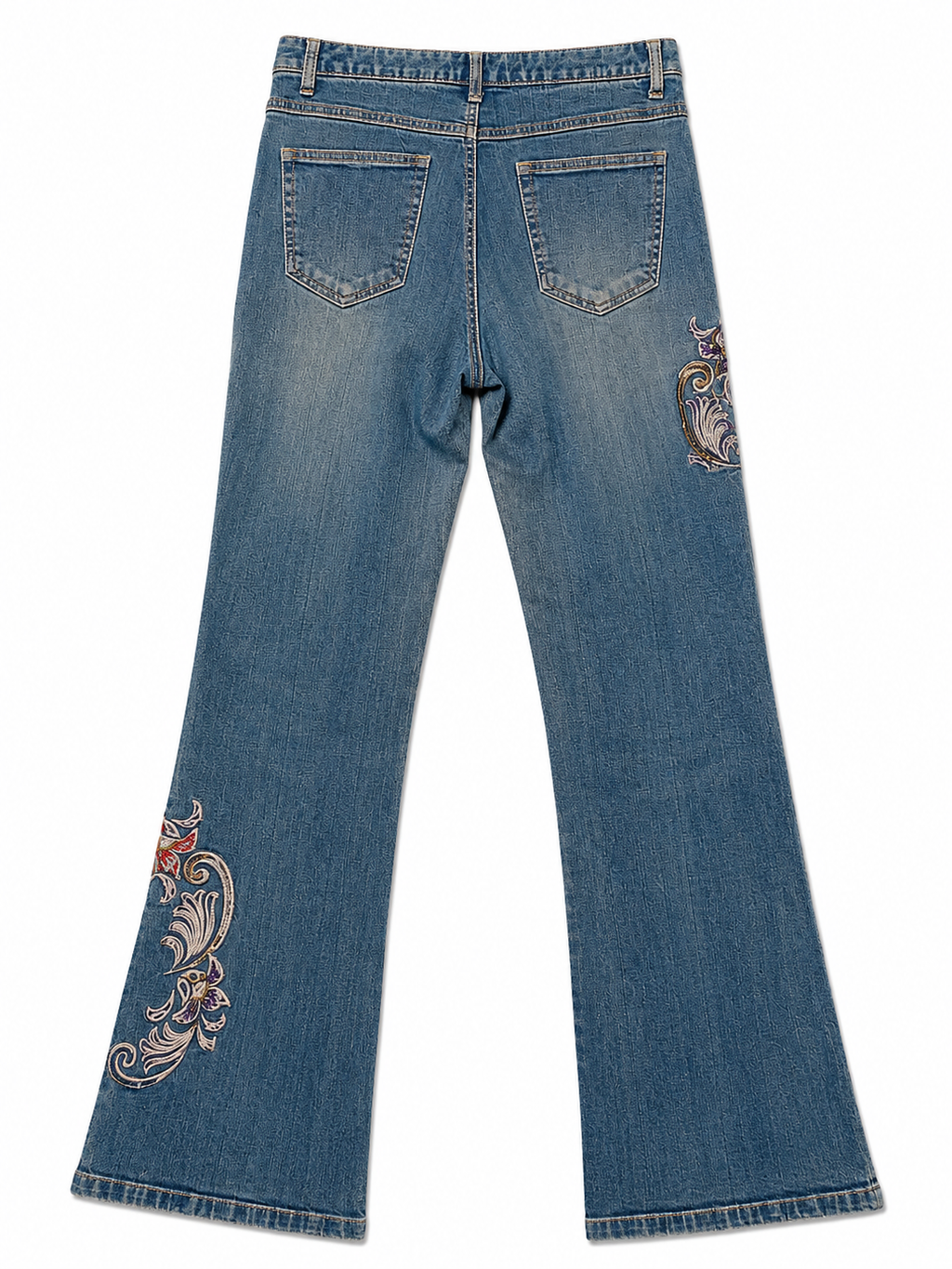Baroque Embroidered Bootcut – Cream Scroll, Brass Hardware
