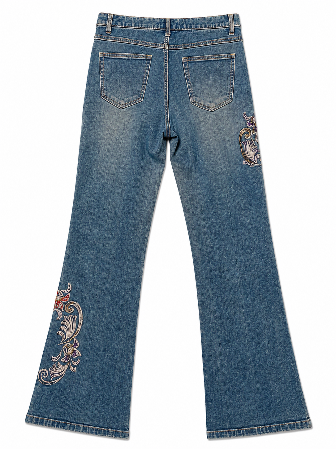 Baroque Embroidered Bootcut – Cream Scroll, Brass Hardware