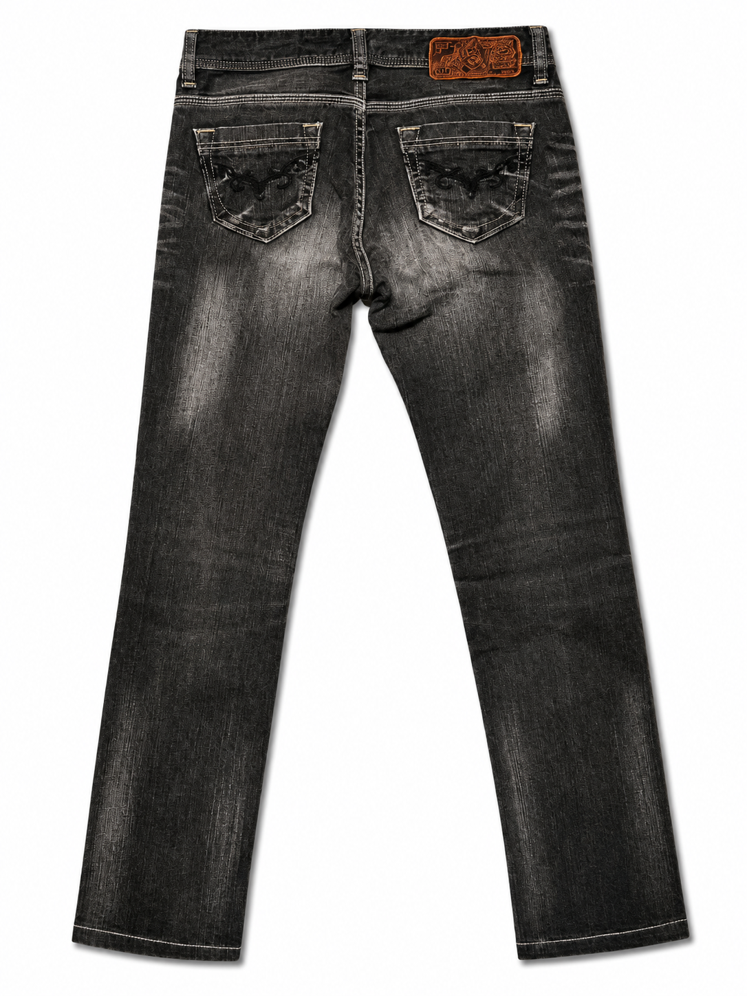 Brappers Y2K Bootcut – Black Wash, Baroque Embroidery