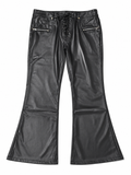 Black faux-leather flared pants front view with lace-up waist