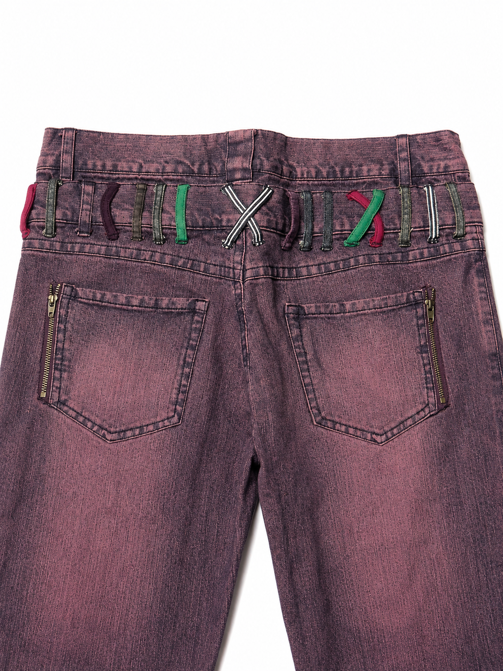 IN THE ATTIC Double Button Waistband Closure With Stacked Metal Shank Button Setup Reconstructed Detail Denim