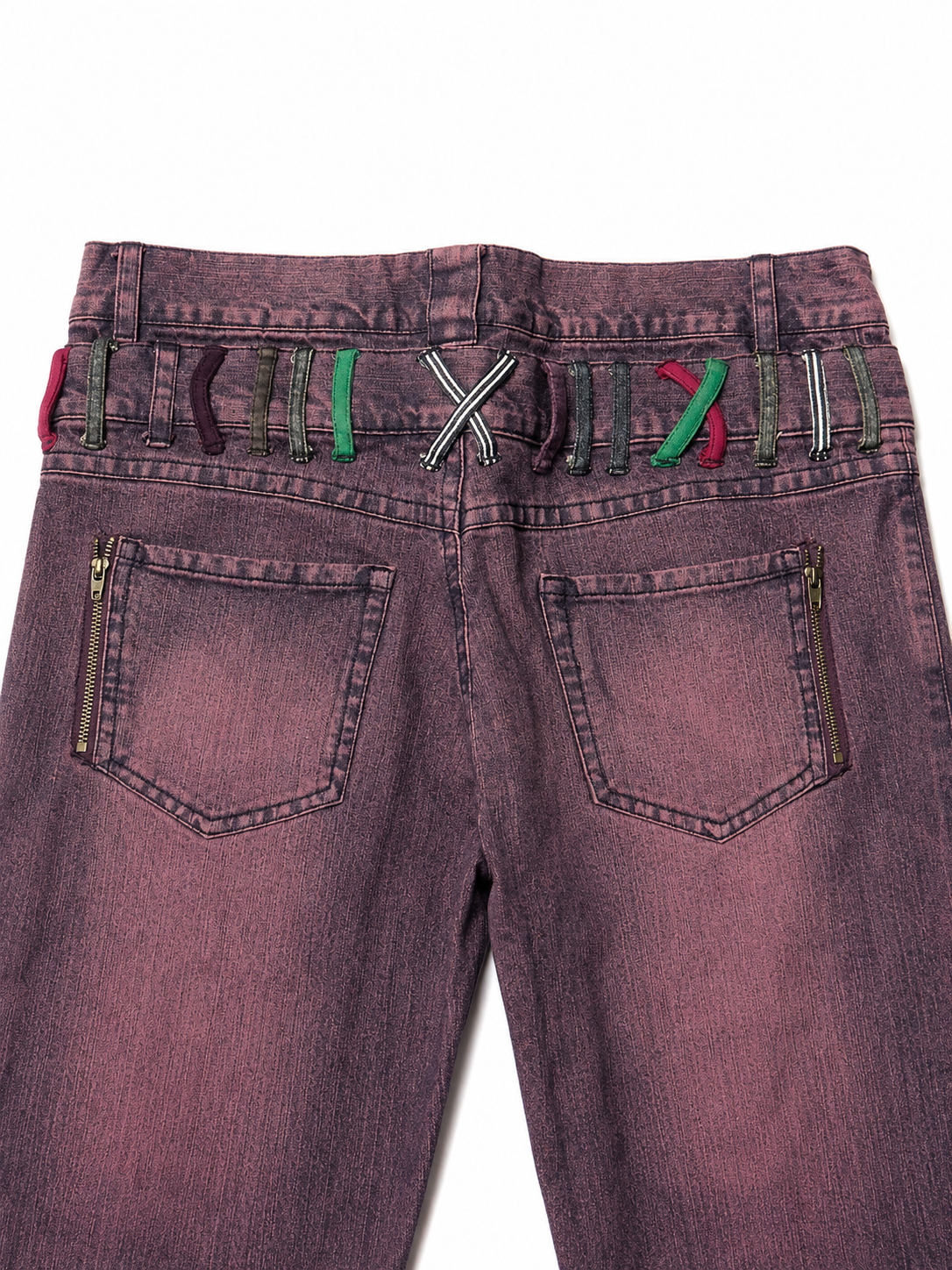 IN THE ATTIC Double Button Waistband Closure With Stacked Metal Shank Button Setup Reconstructed Detail Denim