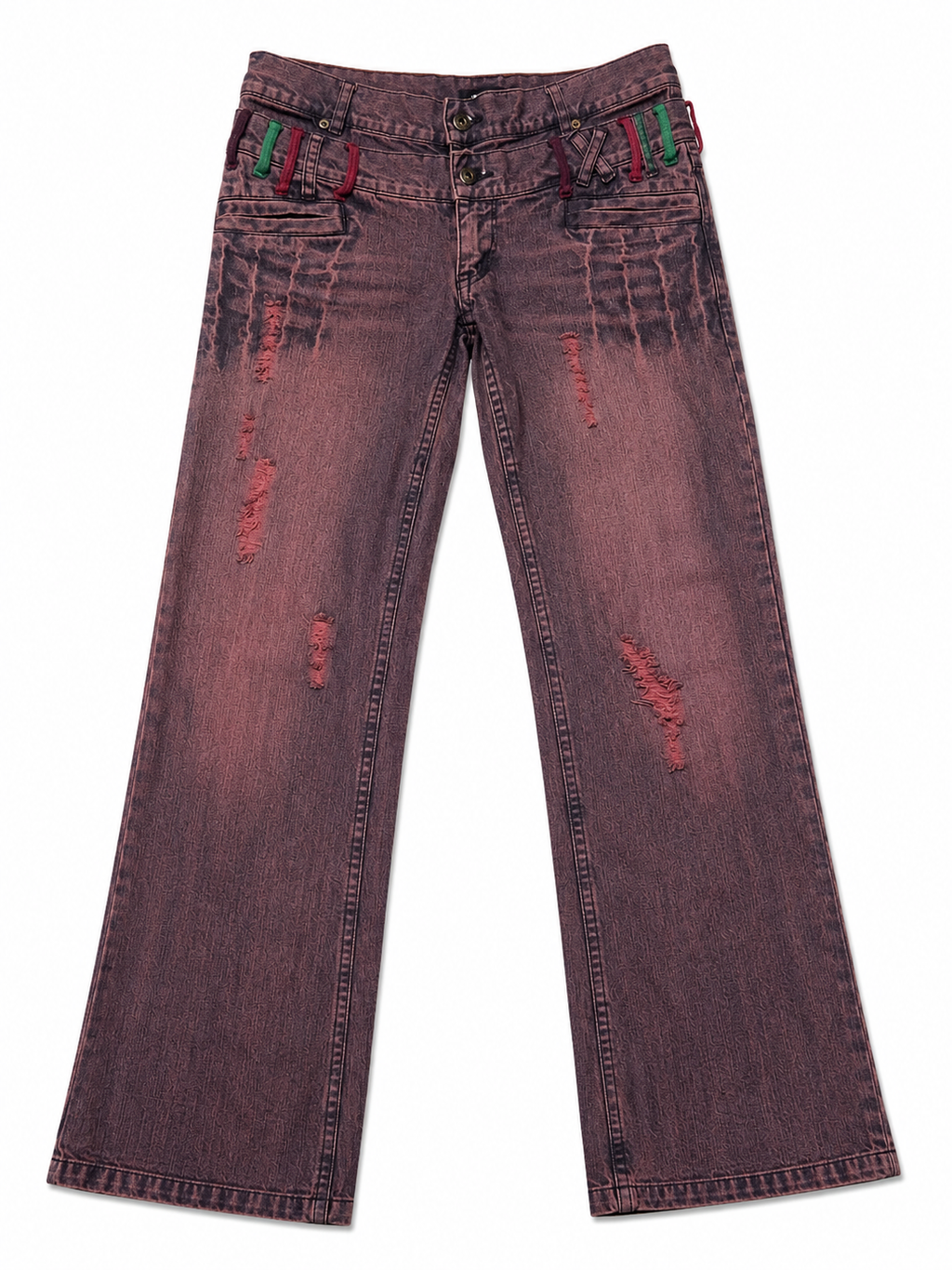 IN THE ATTIC Double Button Waistband Closure With Stacked Metal Shank Button Setup Reconstructed Detail Denim