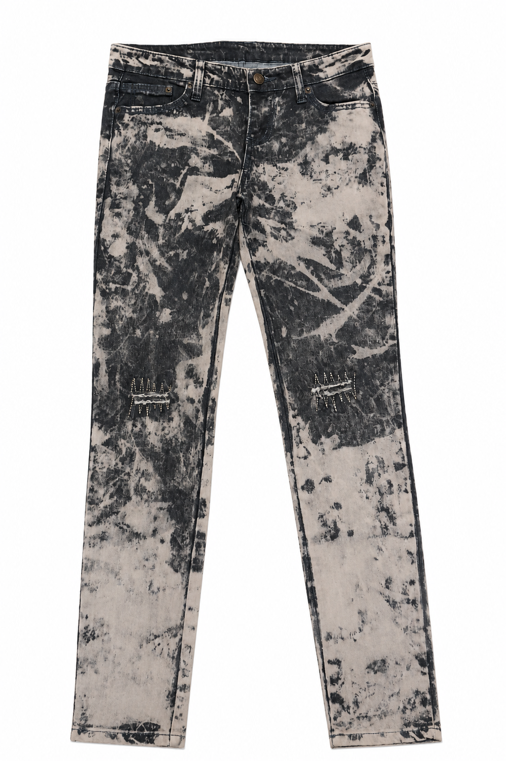 Alternative Style Acid Wash Denim with Raw Distressed Accents