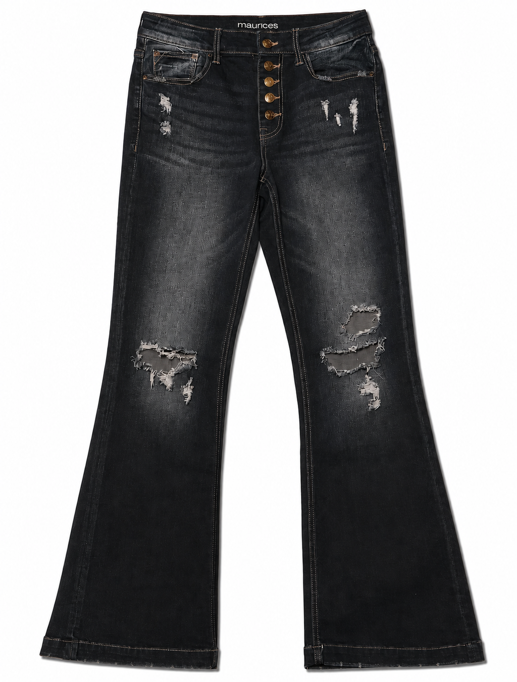 Maurices Bootcut – 5-Button Brass Fly, Heavy Knee Rips