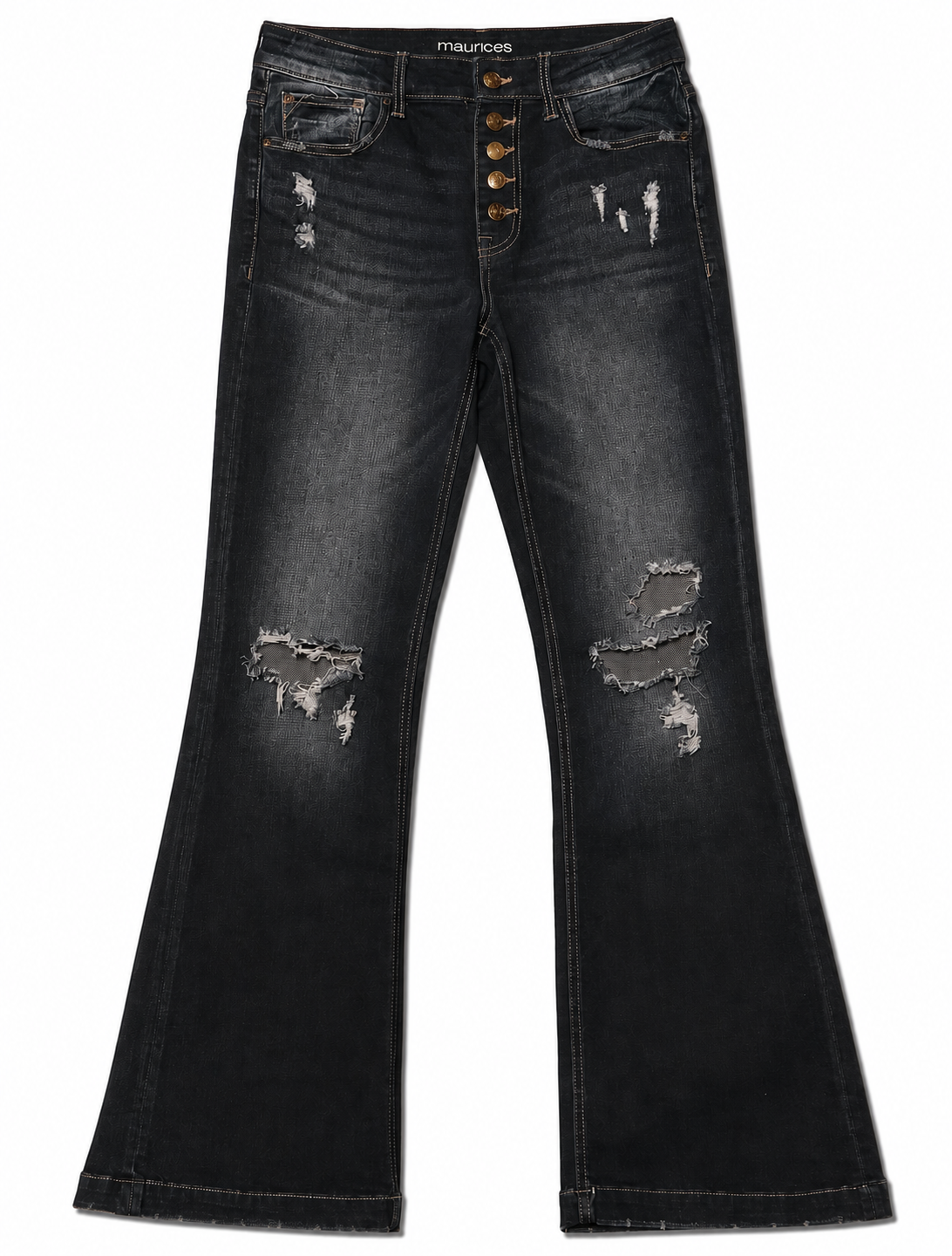 Maurices Bootcut – 5-Button Brass Fly, Heavy Knee Rips