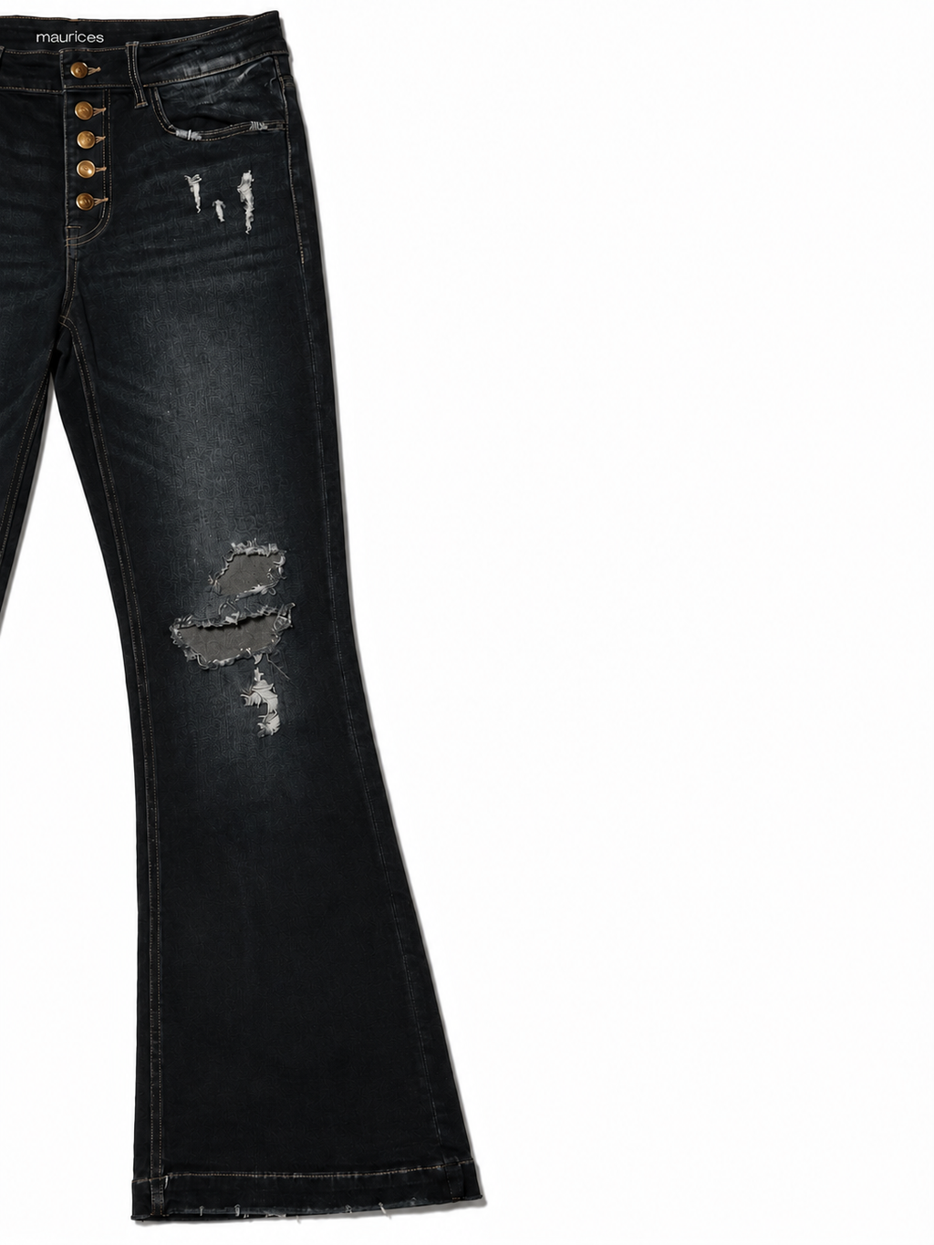 Maurices Bootcut – 5-Button Brass Fly, Heavy Knee Rips