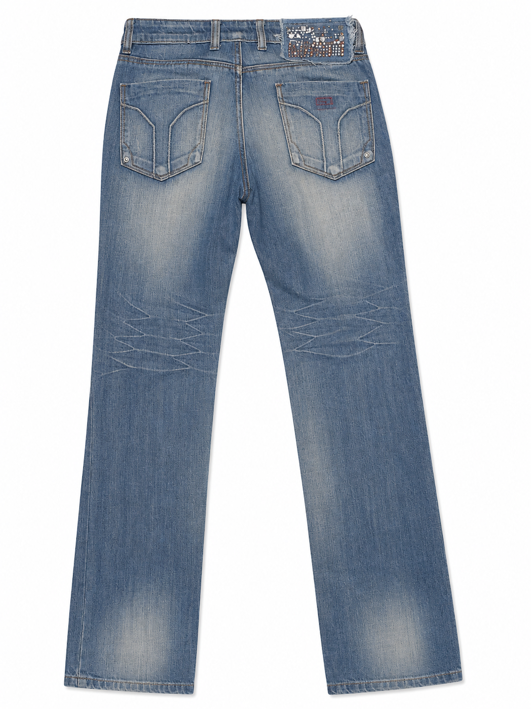 Subzero Jeanswear Y2K Straight Denim – Studded Waistband & Zigzag Topstitch