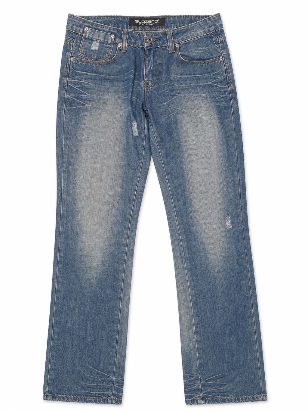 Subzero Jeanswear Y2K Straight Denim – Studded Waistband & Zigzag Topstitch