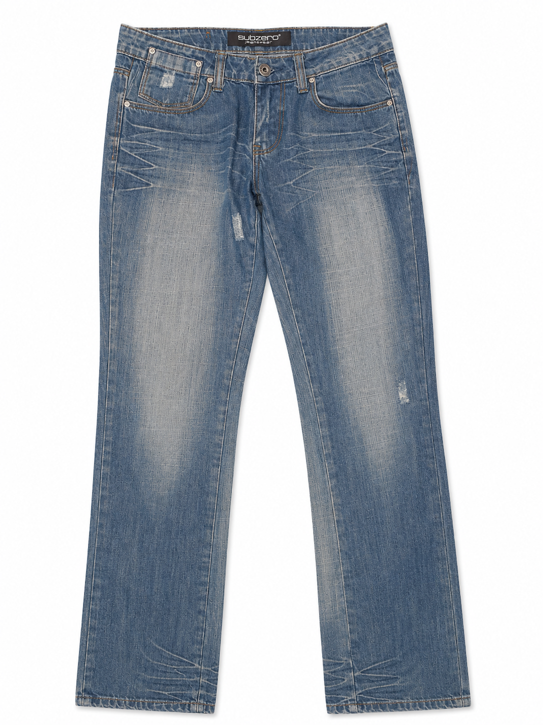 Subzero Jeanswear Y2K Straight Denim – Studded Waistband & Zigzag Topstitch