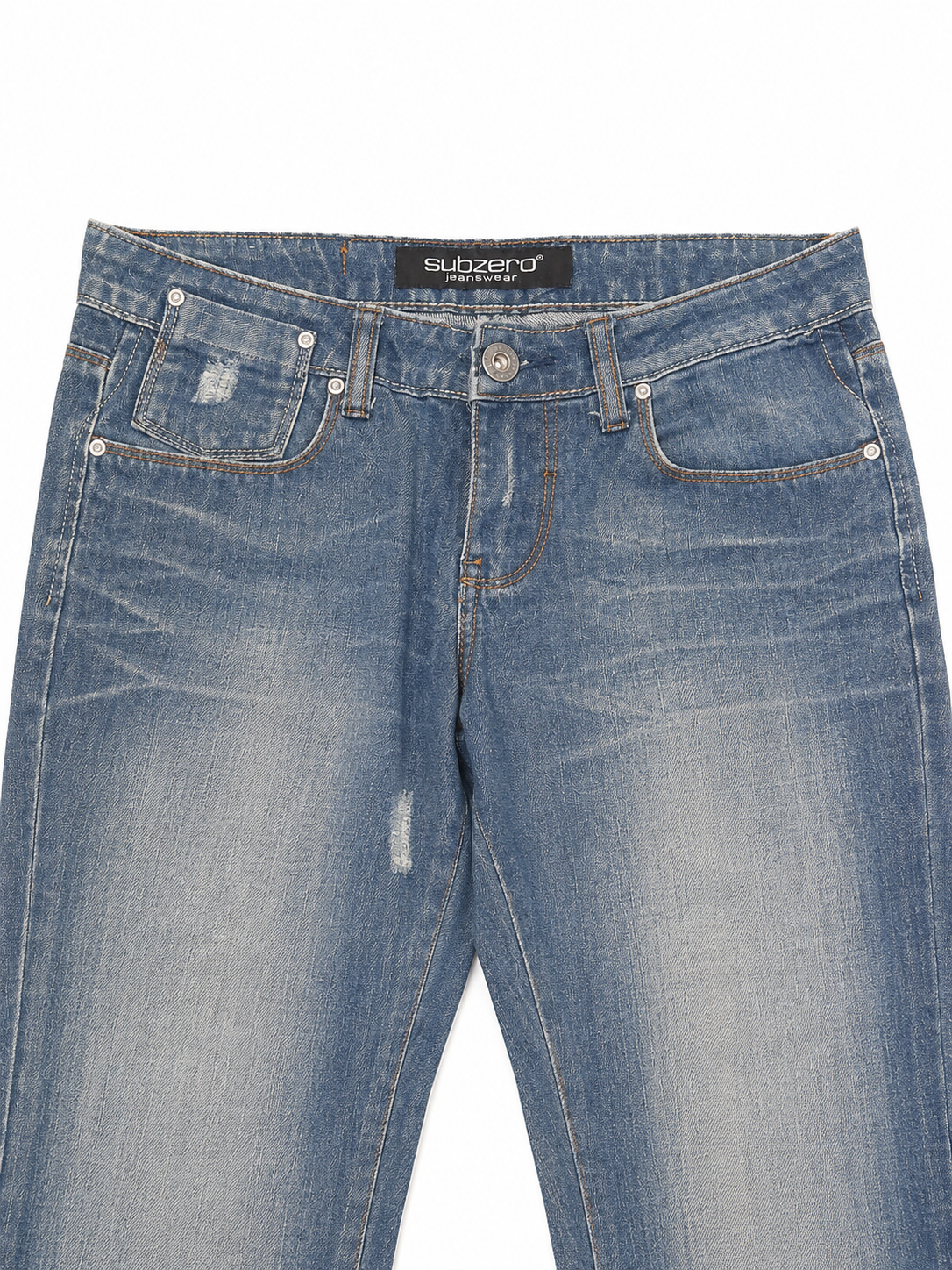 Subzero Jeanswear Y2K Straight Denim – Studded Waistband & Zigzag Topstitch