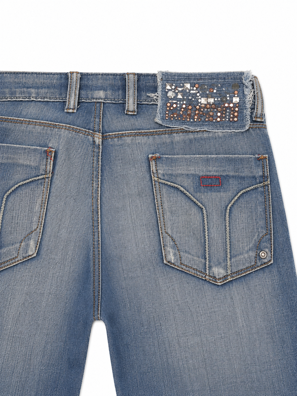 Subzero Jeanswear Y2K Straight Denim – Studded Waistband & Zigzag Topstitch