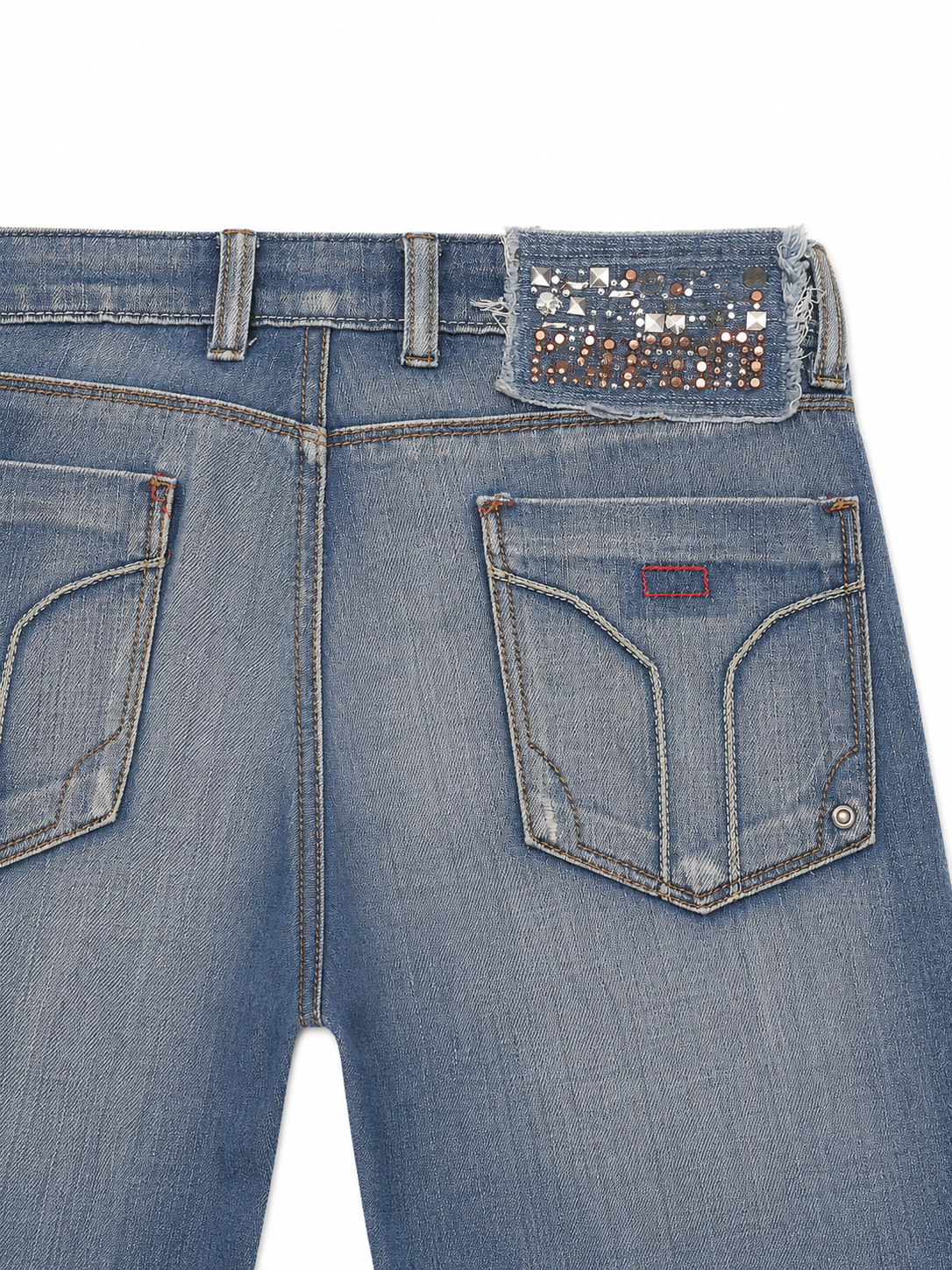 Subzero Jeanswear Y2K Straight Denim – Studded Waistband & Zigzag Topstitch