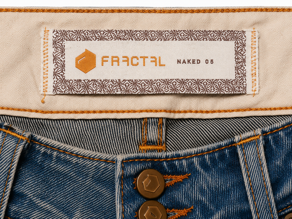 FRACTAL 'Naked 05' Low-Rise Flare – Double Brass Button, Raw Hem