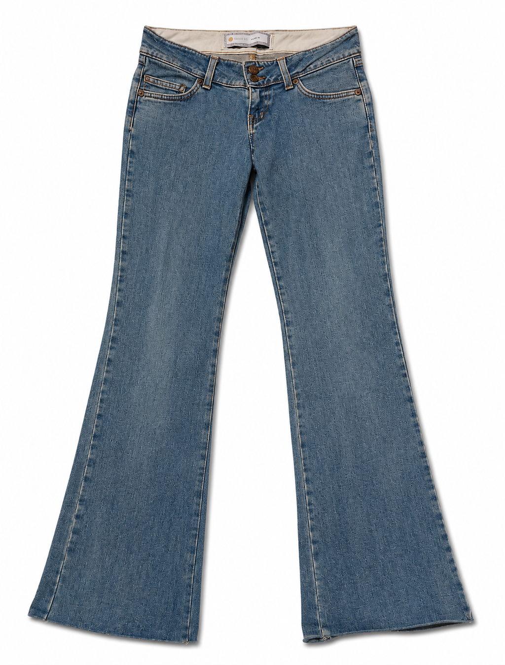 FRACTAL 'Naked 05' Low-Rise Flare – Double Brass Button, Raw Hem