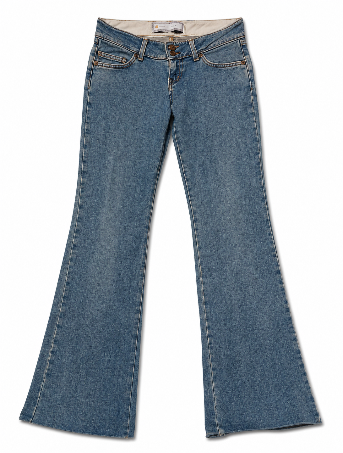 FRACTAL 'Naked 05' Low-Rise Flare – Double Brass Button, Raw Hem