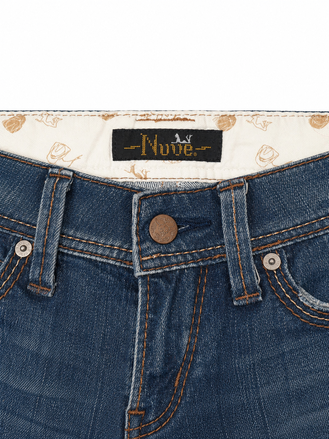 Nuve Dark Wash Straight Jeans – V-Arrow Embroidery & Western Lining